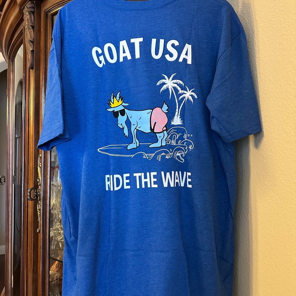 *NWOT* GOAT USA Royal blue “RIDE THE WAVE” t-shirt - BRAND NEW NEVER WORN
